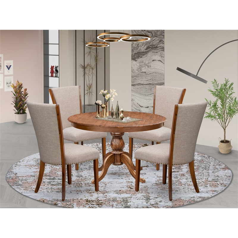 East West Furniture Ferris 5 Piece Round Dining Set in Walnut Finish