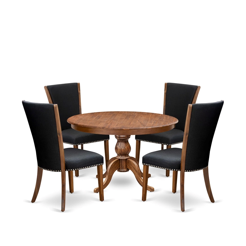 East West Furniture Ferris 5 Piece Round Dining Set in Walnut Finish