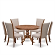 East West Furniture Ferris 7 Piece Round Dining Table Set in Walnut Finish