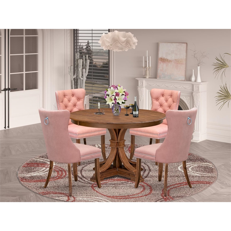 East West Furniture Ferris 5-Piece Mid Century Modern Dining Set in Walnut