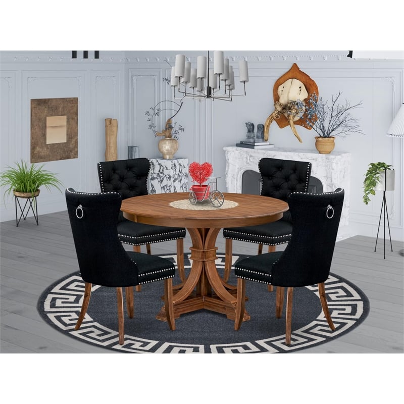 East West Furniture Ferris 5-Piece Dining Table Set in Walnut Finish