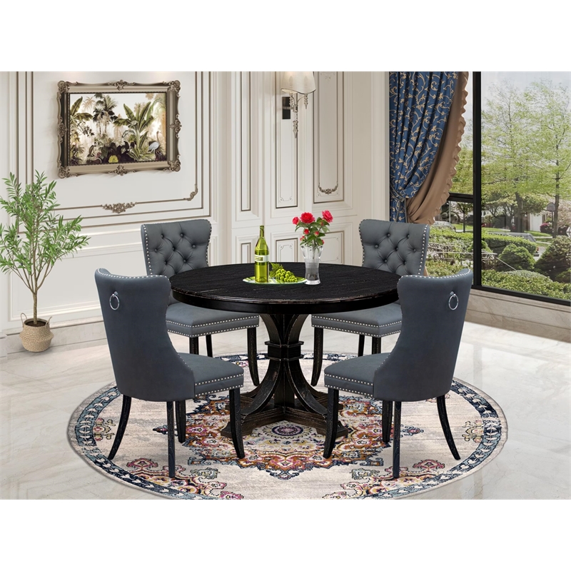 East West Furniture Ferris 5-Piece Kitchen Dining Set in Black Finish
