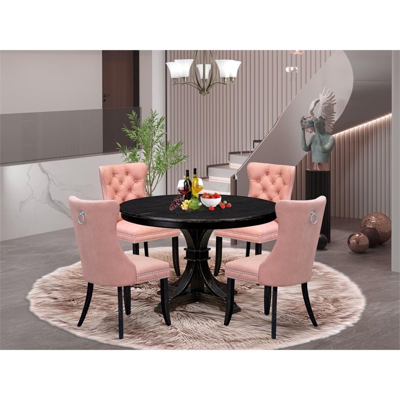 East West Furniture Ferris 5 Piece Round Dining Table Set in Black Finish