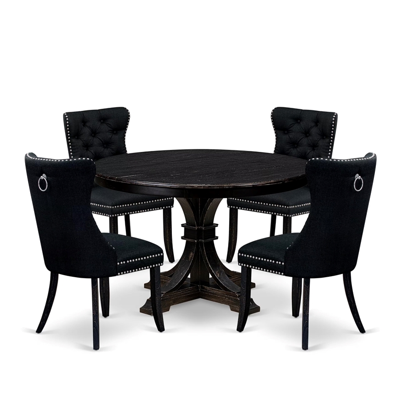 East West Furniture Ferris 5 Piece Round Kitchen Set in Black Finish