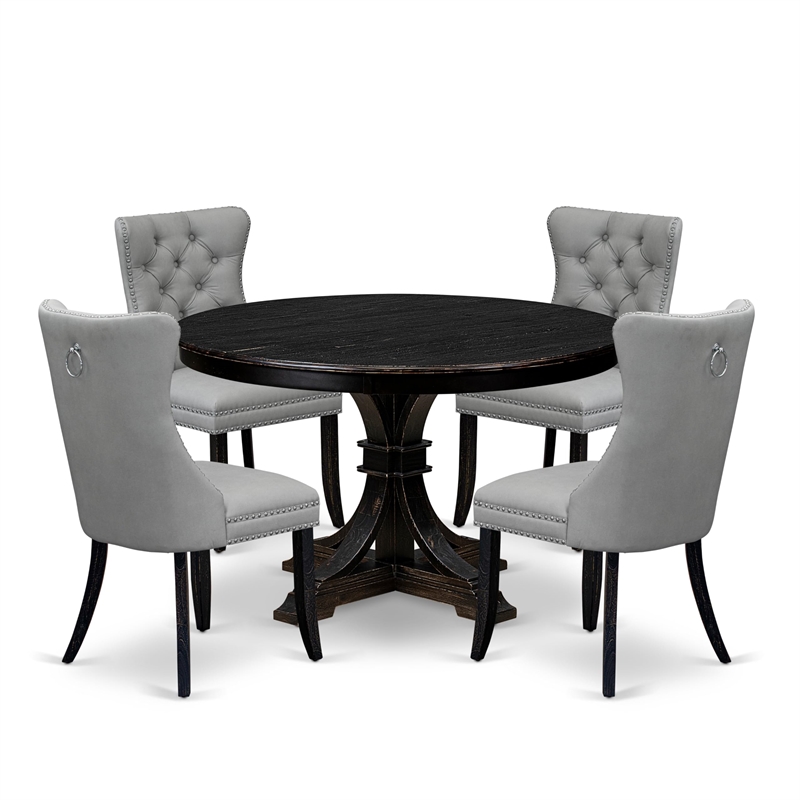 East West Furniture Ferris 5 Piece Round Kitchen Table Set in Black Finish