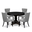East West Furniture Ferris 5 Piece Round Kitchen Table Set in Black Finish