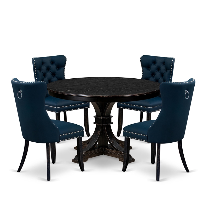 East West Furniture Ferris 5 Piece Round Kitchen Table Set in Black Finish