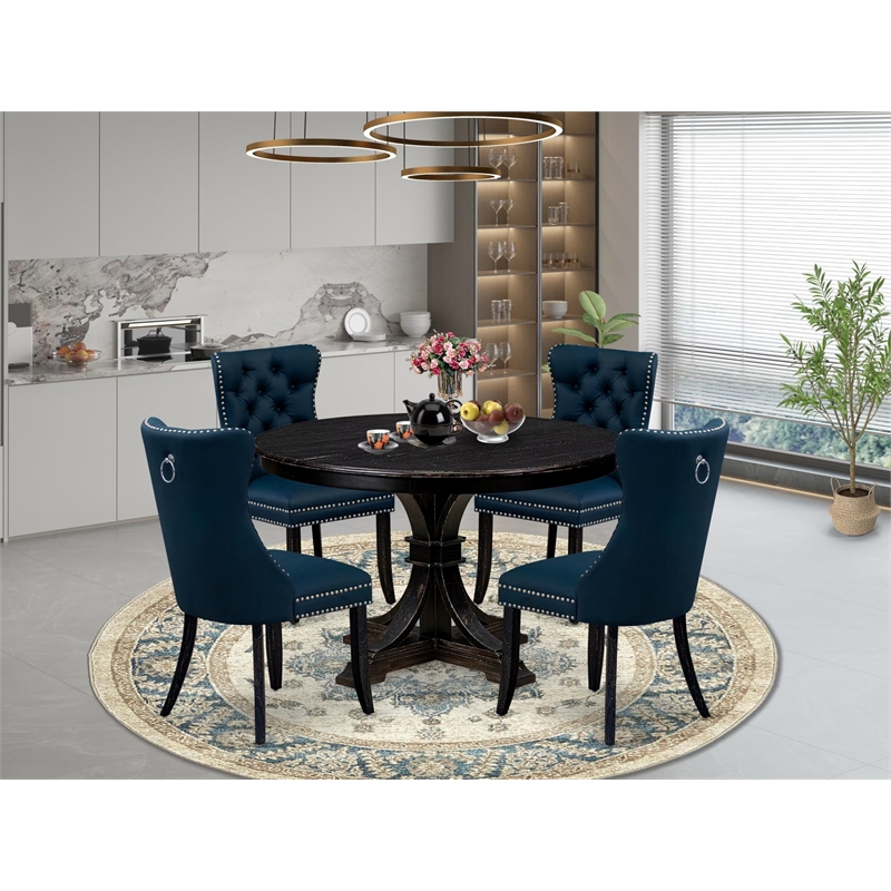 East West Furniture Ferris 5 Piece Round Kitchen Table Set in Black Finish