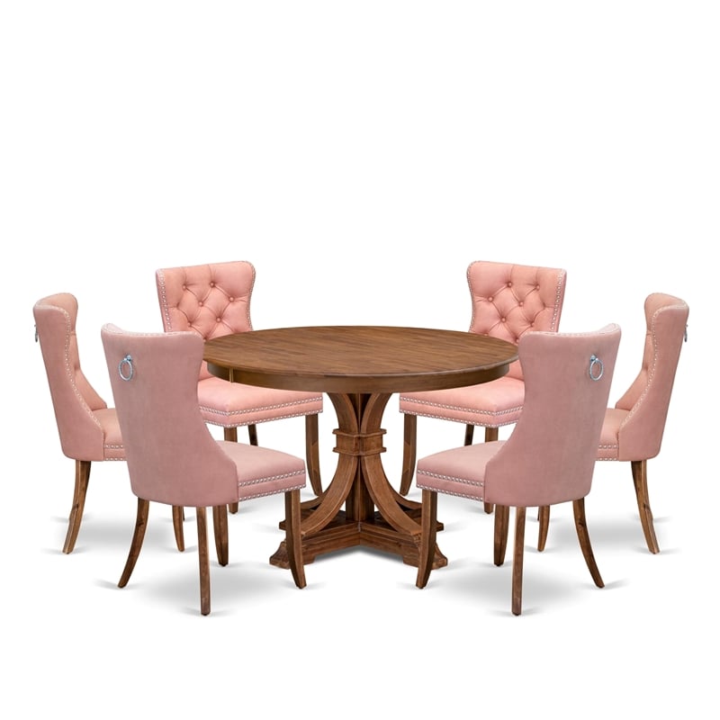 East West Furniture Ferris 7-Piece Dining Table Set in Walnut Finish