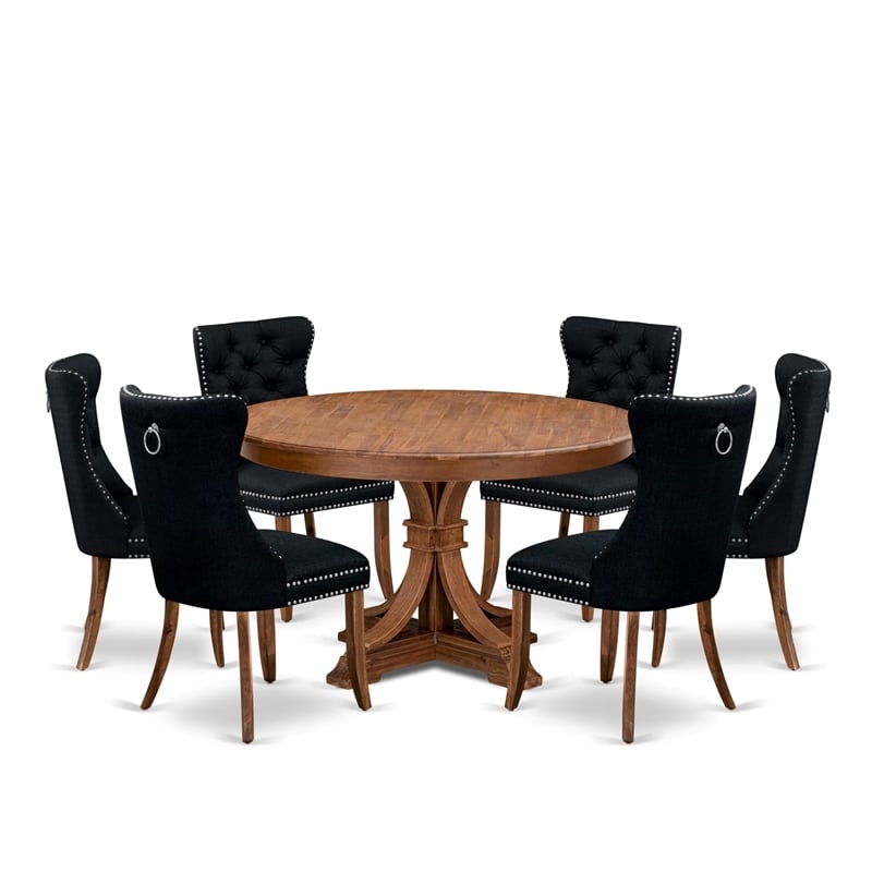 East West Furniture Ferris 7-Piece Modern Dining Table Set in Walnut Finish