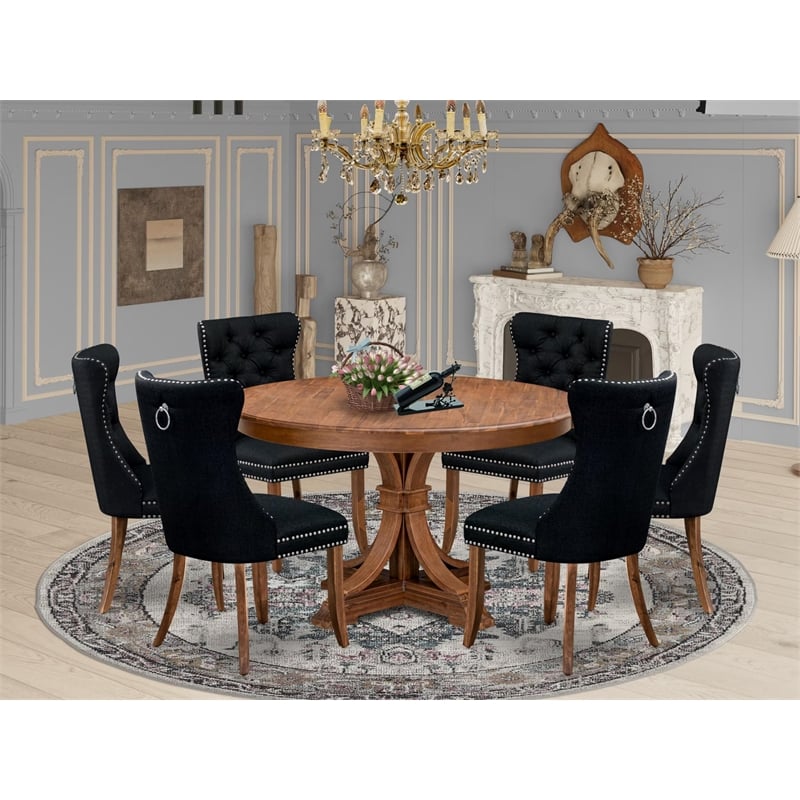 East West Furniture Ferris 7-Piece Modern Dining Table Set in Walnut Finish