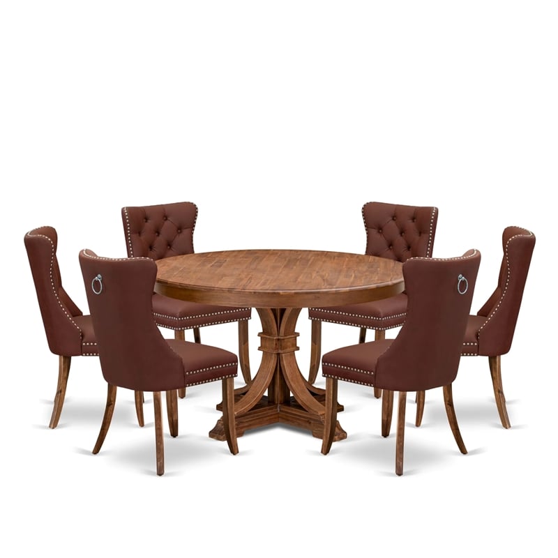 East West Furniture Ferris 7-Piece Dining Table Set in Walnut Finish
