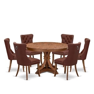 East West Furniture Ferris 7-Piece Dining Table Set in Walnut Finish
