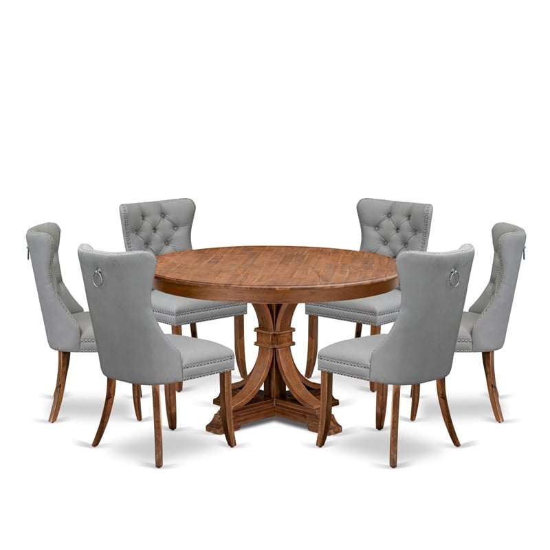 East West Furniture Ferris 7-Piece Dining Table Set in Walnut Finish