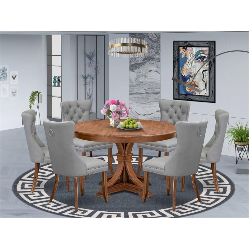 East West Furniture Ferris 7-Piece Dining Table Set in Walnut Finish