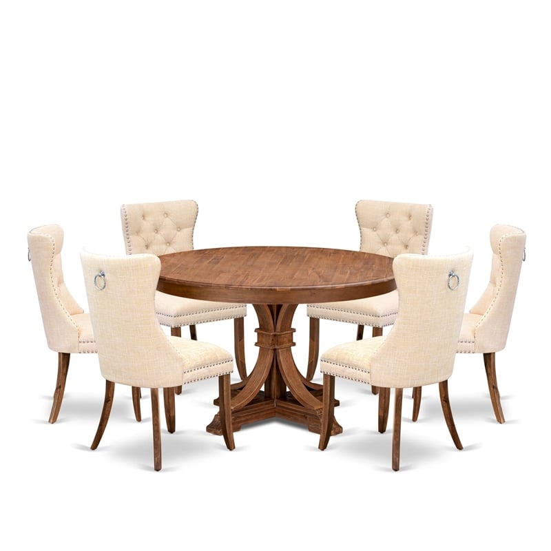 East West Furniture Ferris 7-Piece Modern Dining Table Set in Walnut Finish