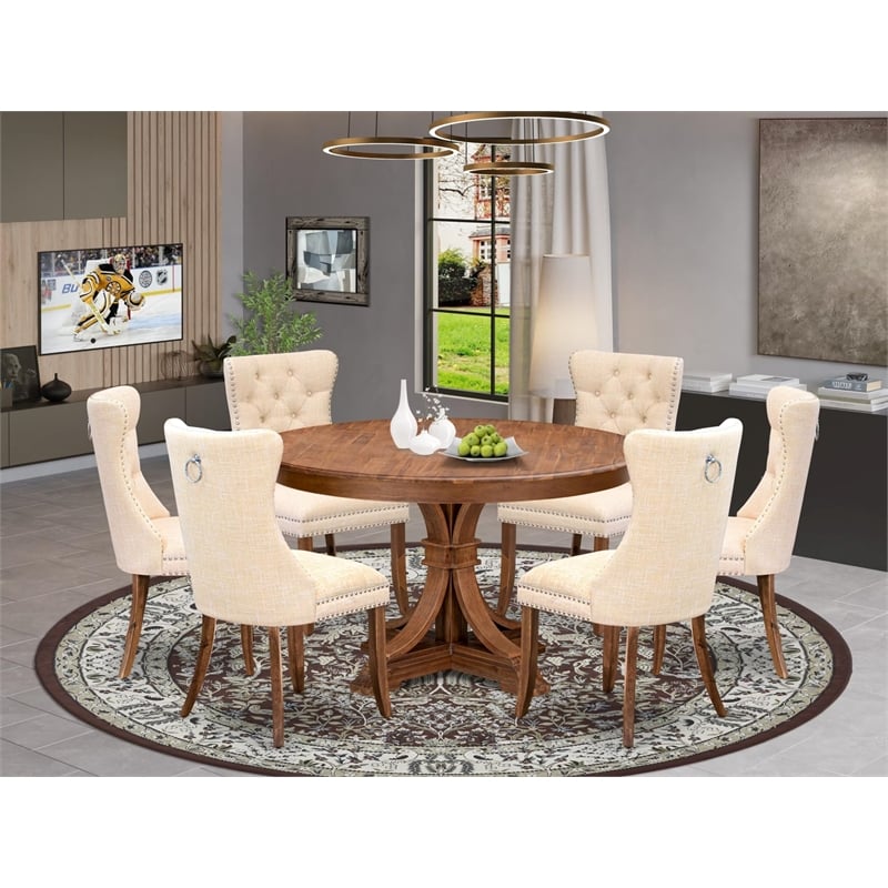 East West Furniture Ferris 7-Piece Modern Dining Table Set in Walnut Finish