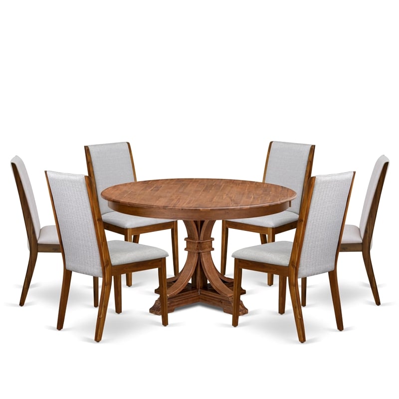 East West Furniture Ferris 7-Piece Dining Table Set in Walnut Finish