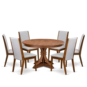 East West Furniture Ferris 7-Piece Dining Table Set in Walnut Finish