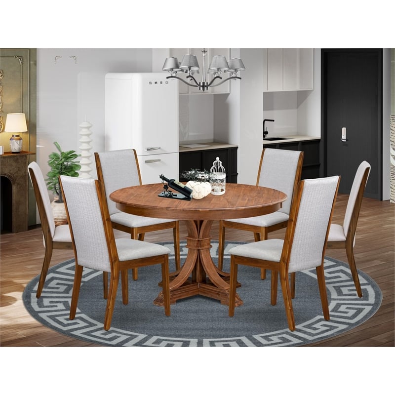 East West Furniture Ferris 7-Piece Dining Table Set in Walnut Finish