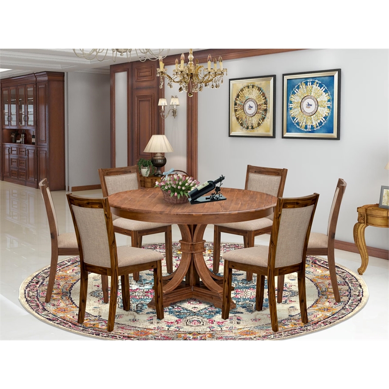 East West Furniture Ferris 7-Piece Modern Dining Table Set in Walnut Finish