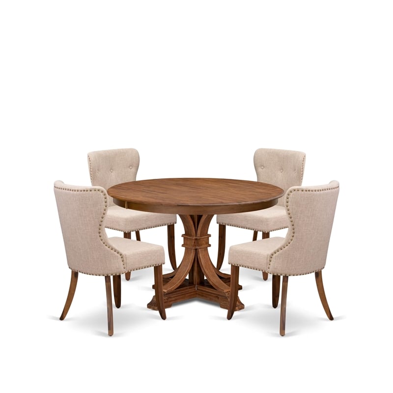 East West Furniture Ferris 5-Piece Dining Table Set in Walnut Finish