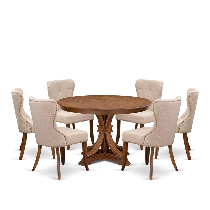 East West Furniture Ferris 7-Piece Mid-Century Kitchen Table Set in Walnut