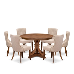 East West Furniture Ferris 7-Piece Mid-Century Kitchen Table Set in Walnut