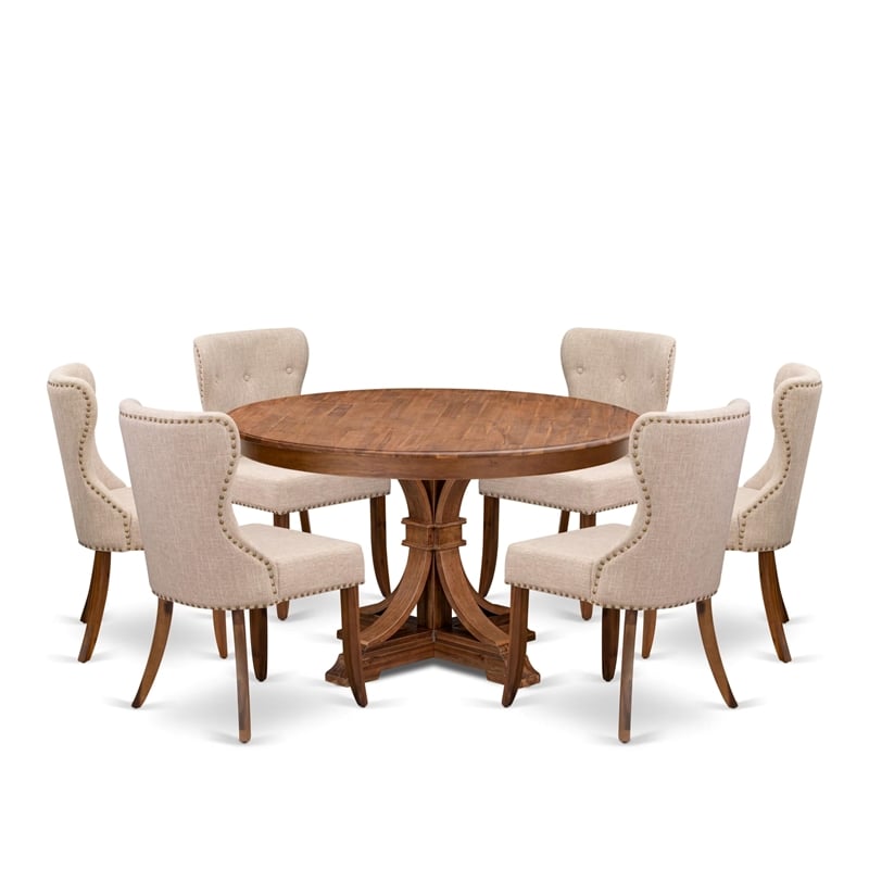 East West Furniture Ferris 7-Piece Kitchen Table Set in Walnut Finish