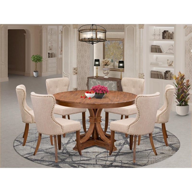 East West Furniture Ferris 7-Piece Kitchen Table Set in Walnut Finish