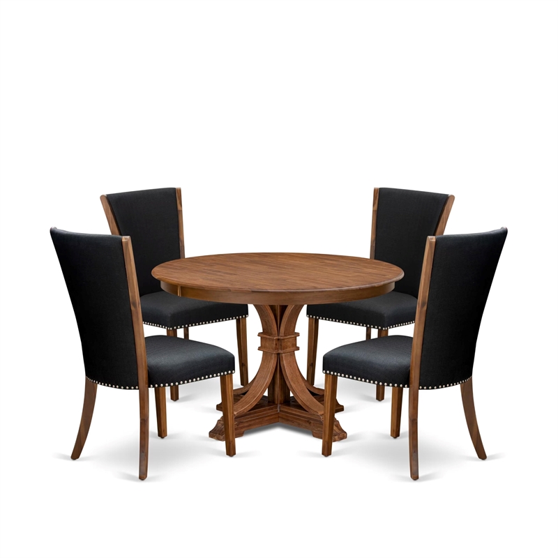 East West Furniture Ferris 5 Piece Round Dining Room Set in Walnut Finish