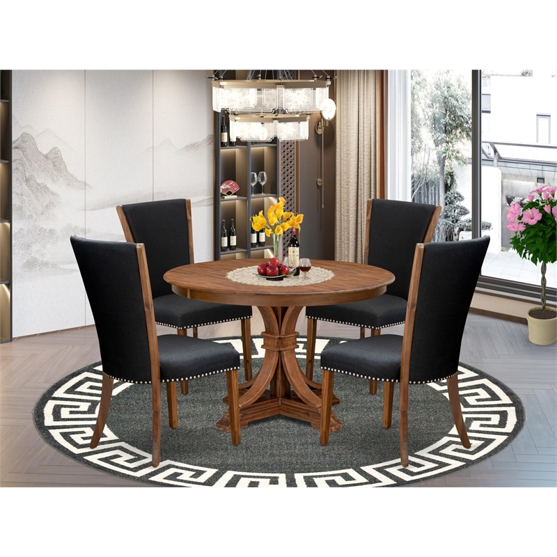 East West Furniture Ferris 5 Piece Round Dining Room Set in Walnut Finish