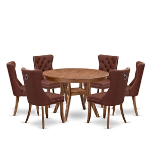 East West Furniture Ferris 7-Piece Dining Table Set in Walnut Finish