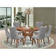 East West Furniture Ferris 7-Piece Dining Table Set in Walnut Finish