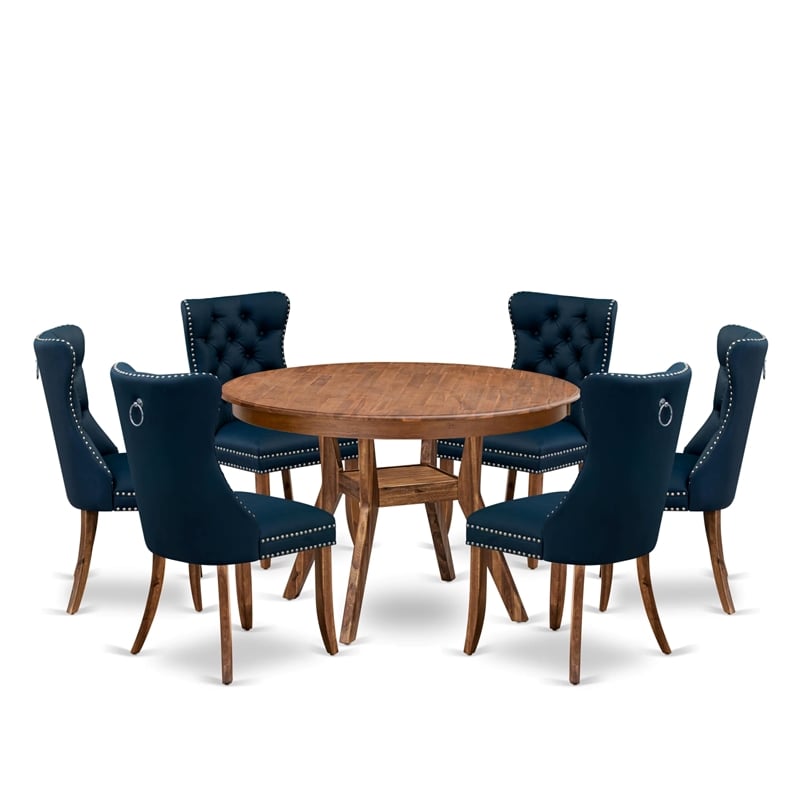 East West Furniture Ferris 7-Piece Dining Table Set in Walnut Finish