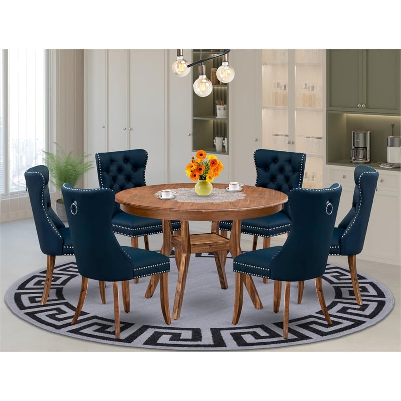 East West Furniture Ferris 7-Piece Dining Table Set in Walnut Finish