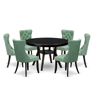 East West Furniture Ferris 7 Piece Round Dining Room Set in Black Finish
