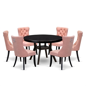 East West Furniture Ferris 7 Piece Round Kitchen Table Set in Black Finish