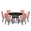 East West Furniture Ferris 7 Piece Round Kitchen Table Set in Black Finish