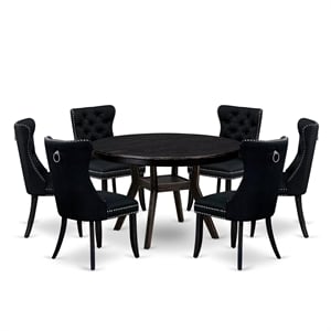 East West Furniture Ferris 7 Piece Round Dining Set in Black Finish