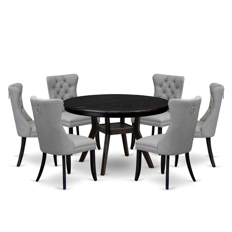 East West Furniture Ferris 7 Piece Round Dining Table Set in Black Finish
