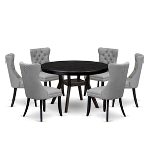 East West Furniture Ferris 7 Piece Round Dining Table Set in Black Finish
