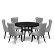 East West Furniture Ferris 7 Piece Round Dining Table Set in Black Finish
