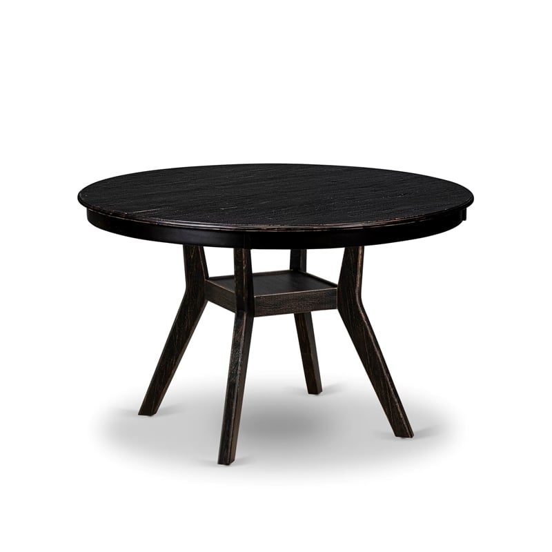 East West Furniture Ferris 7 Piece Round Dining Table Set in Black Finish