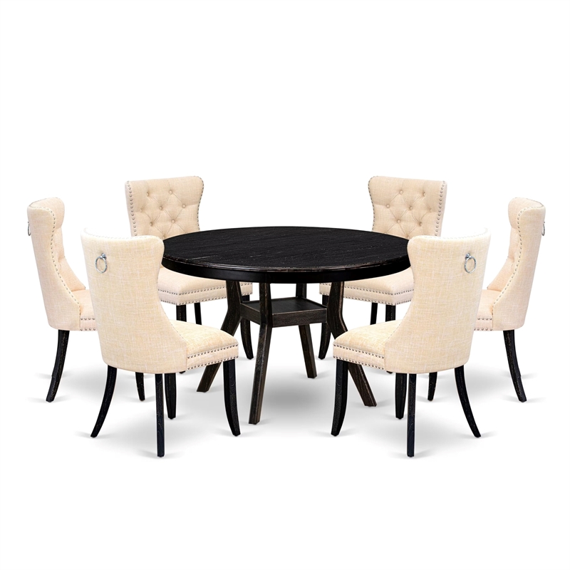 East West Furniture Ferris 7-Piece Modern Dining Table Set in Black Finish