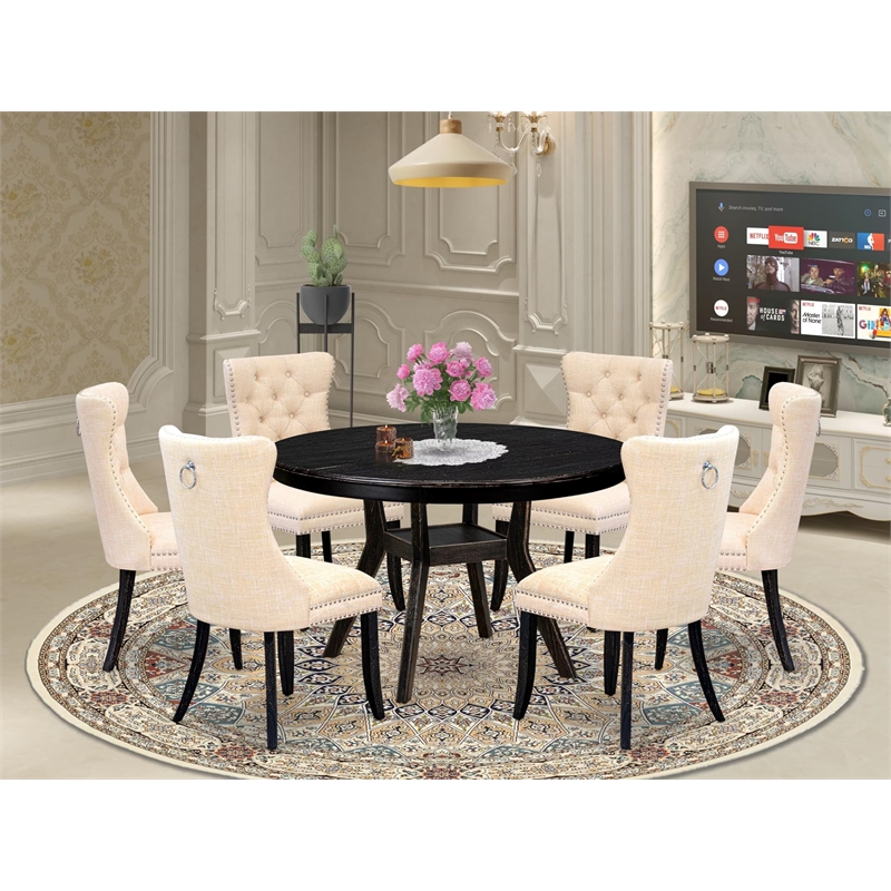 East West Furniture Ferris 7-Piece Modern Dining Table Set in Black Finish