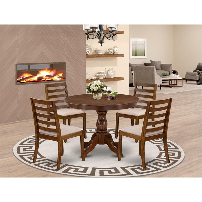 East West Furniture Hartland 5 Piece A Modern Dining Table Set in Walnut Finish