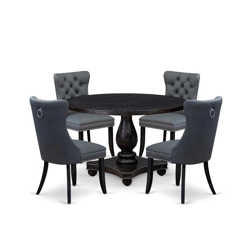 East West Furniture Irving 5-Piece Dining Table Set in Black Finish