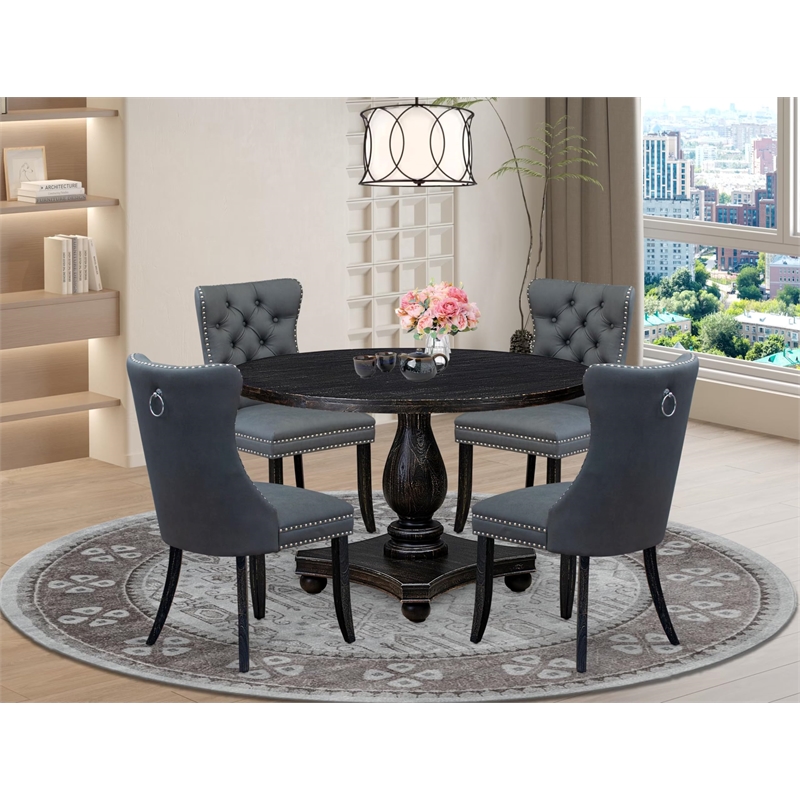 East West Furniture Irving 5-Piece Dining Table Set in Black Finish