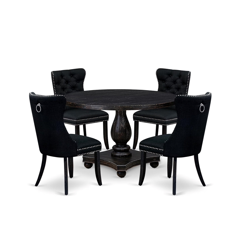 East West Furniture Irving 5 Piece Round Kitchen Set in Black Finish